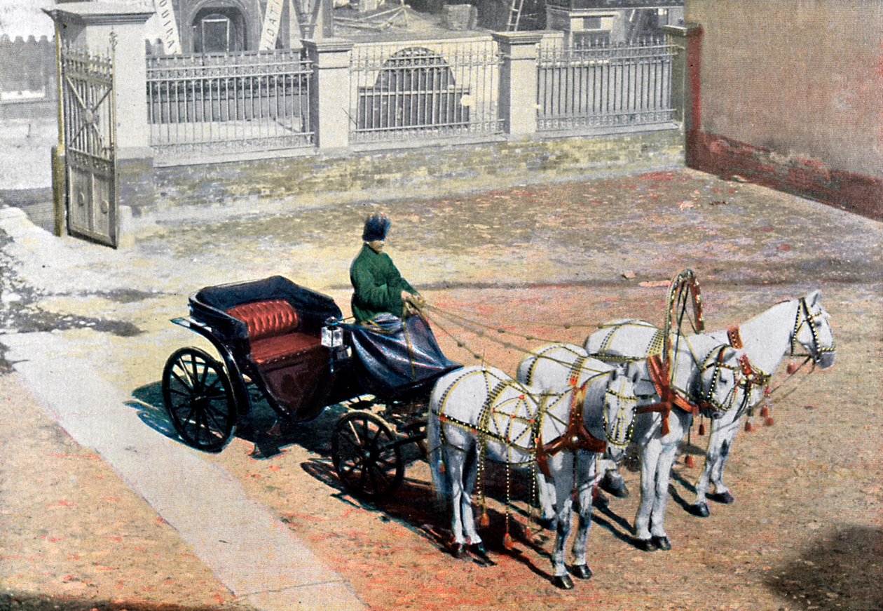 Kolmen hevosen vetämä troikka kesällä, Venäjä, c1890 tekijältä Gillot