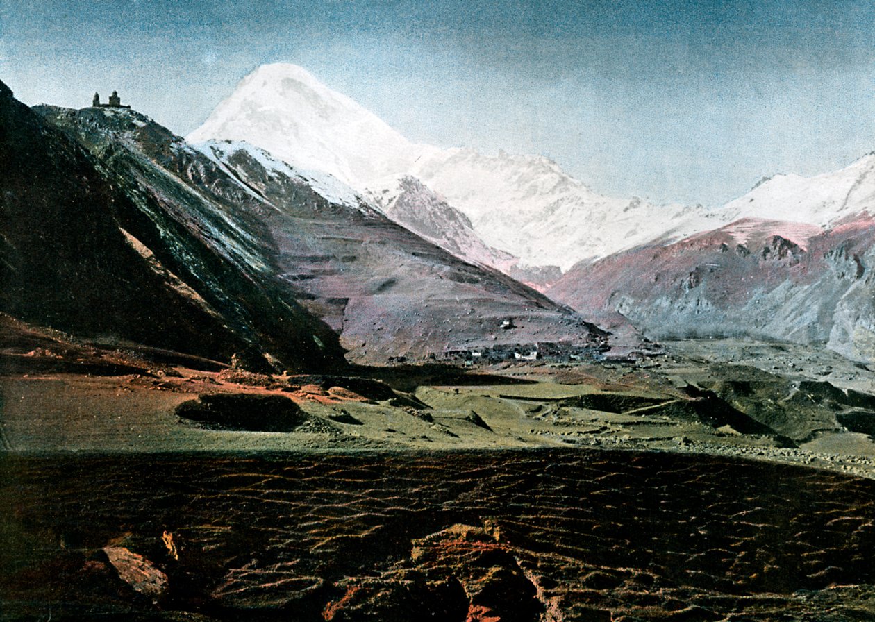 Kazbek-vuori, Kaukasus, vuodelta 1890 tekijältä Gillot