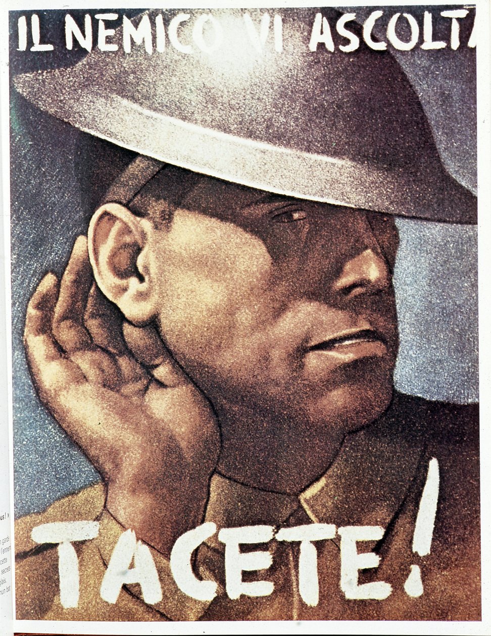 Hiljaisuus, vihollinen kuuntele) - italialainen propagandajuliste, v.1942 Kuvitus Gino Boccasile (1901-1952) tekijältä Gino Boccasile
