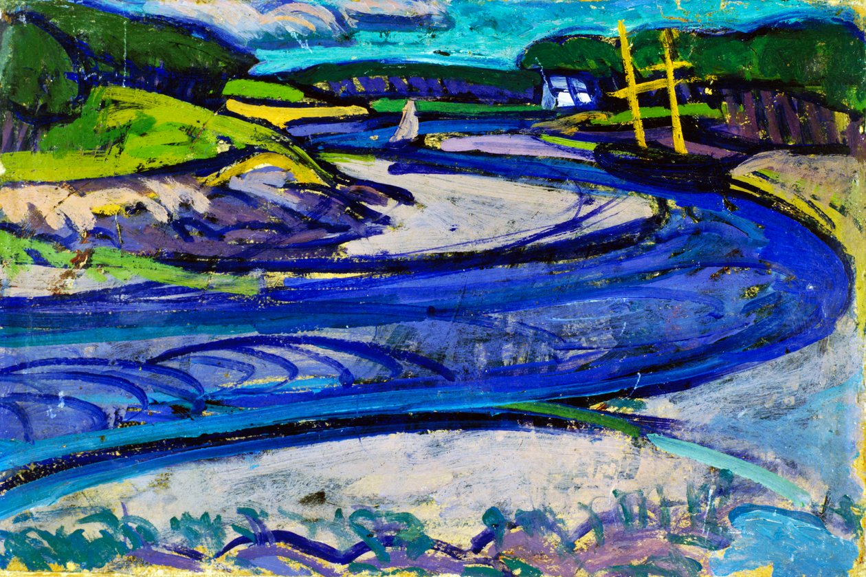 Canal in Britain, Gino Rossi (1884-1947), öljy paperille ja kankaalle kiinnitettynä, 20x30 cm. Italia, 20. vuosisata. tekijältä Gino Rossi