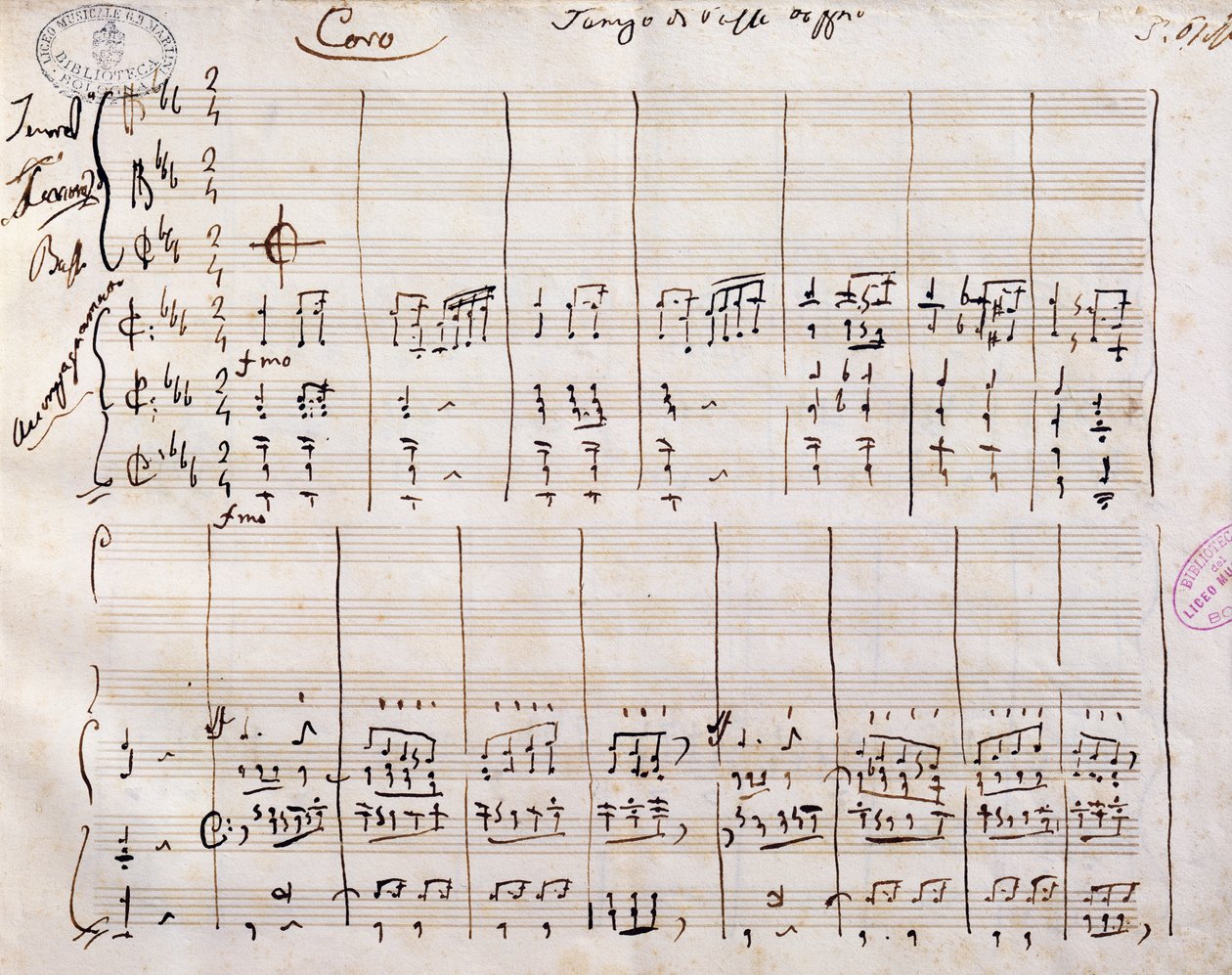 Gioacchino Rossinin (1792-1868) käsinkirjoitettu partituuri tekijältä Gioachino Rossini
