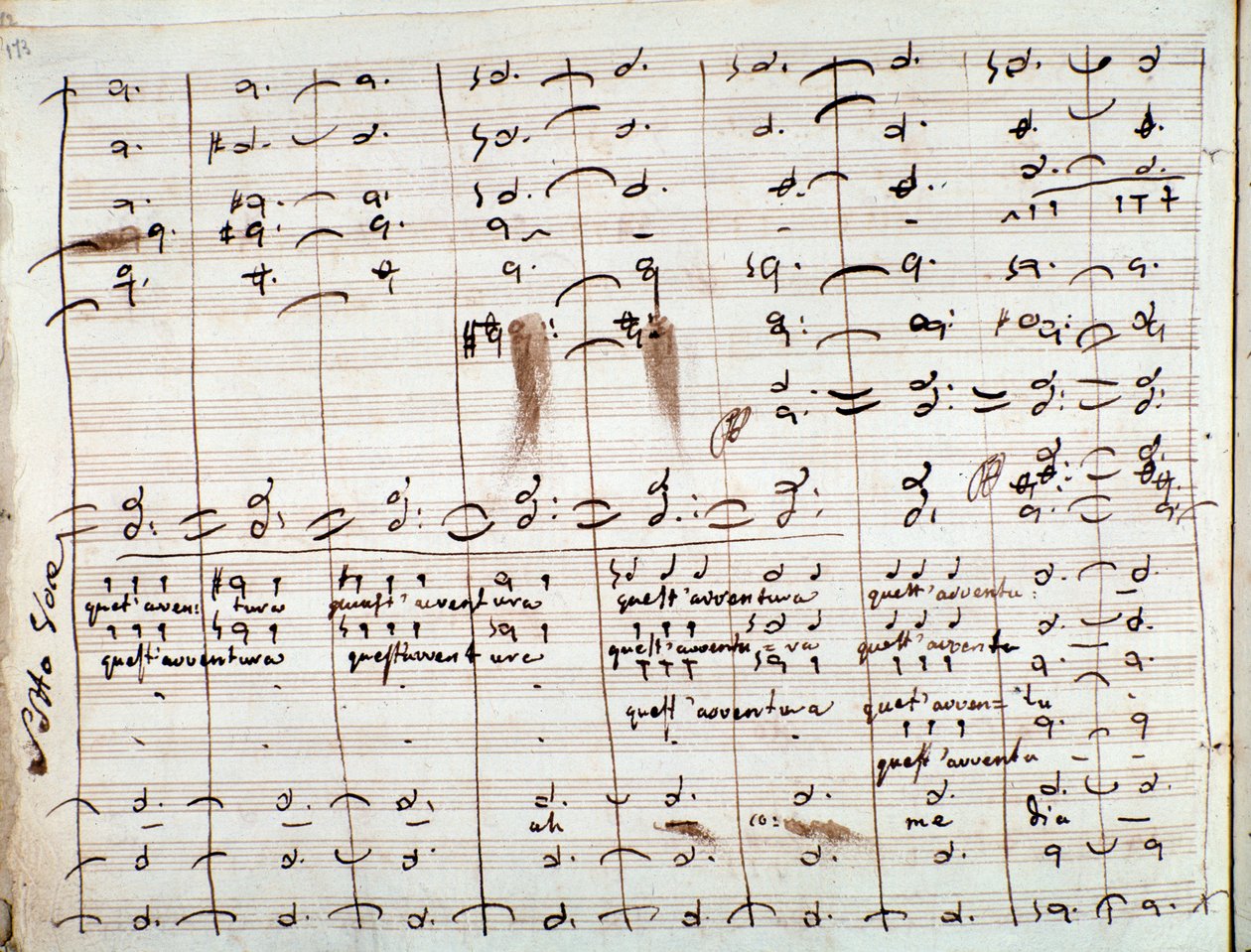 Musiikkimusiikki Questavventura-ariaan Sevillan parturi (muste paperille) tekijältä Gioachino Rossini