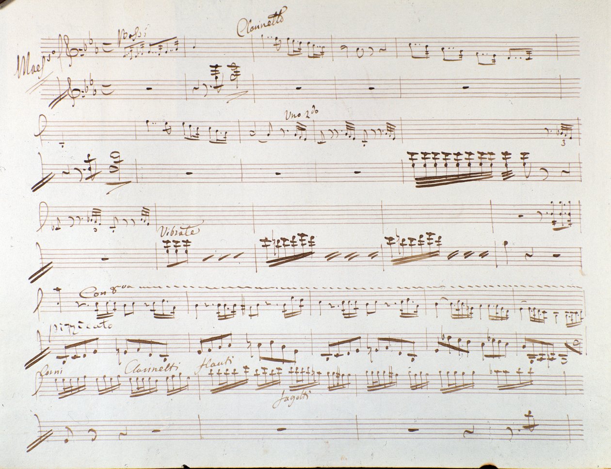 Sivu viulun partituurista Gioacchino Rossinin sinfoniaa Cinderella tai Goodness Triumphant tekijältä Gioachino Rossini