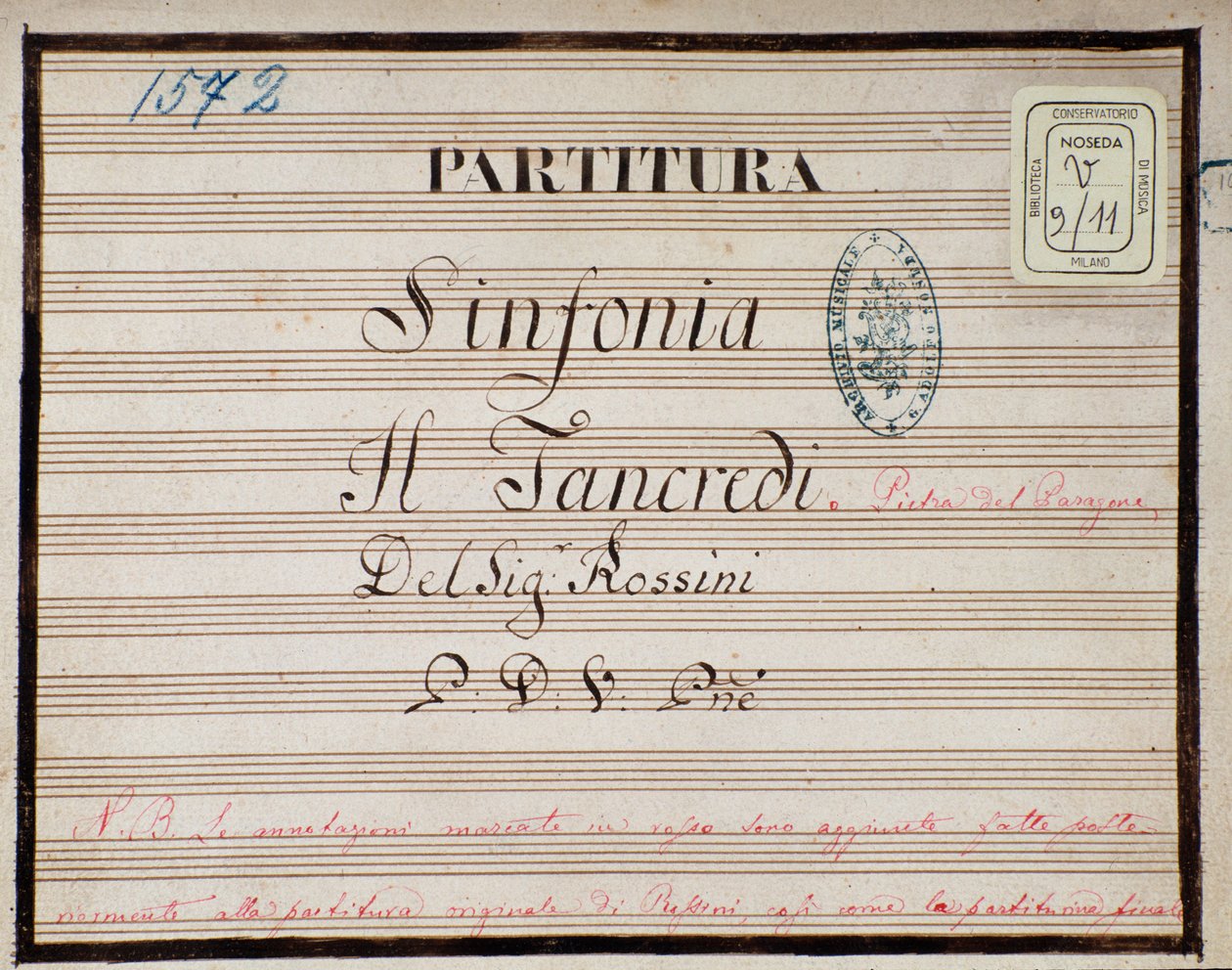 Nuotit Gioacchino Rossinin oopperaan Tancredin supistetun sinfonian pianolle tekijältä Gioachino Rossini