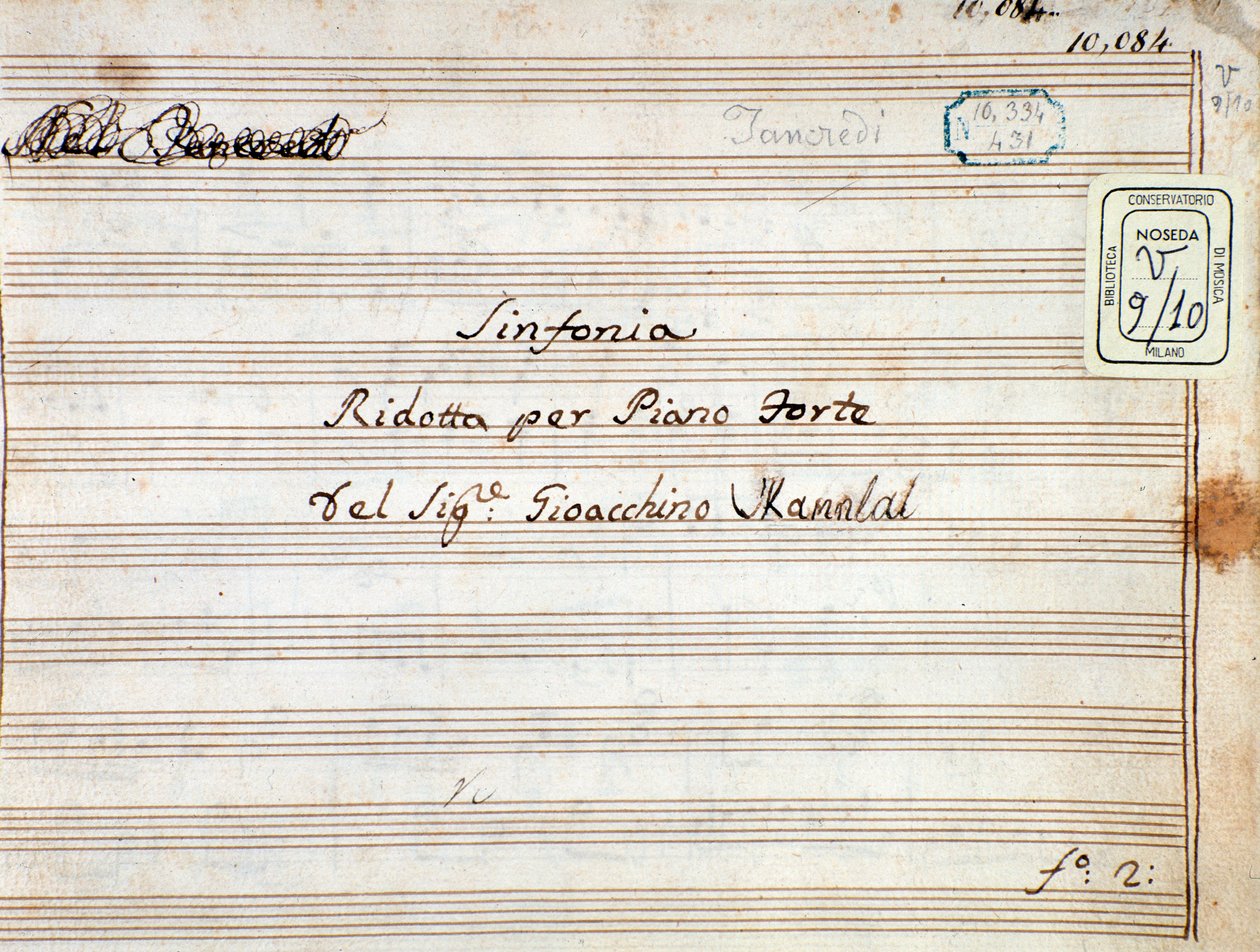 Nuotit Gioacchino Rossinin oopperaan Tancredin supistetun sinfonian pianolle tekijältä Gioachino Rossini