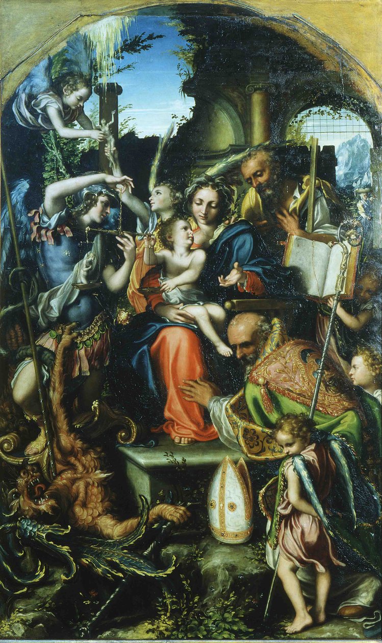 Sacra Famiglia San Michele Arcangelo ja demonio che disputano le anime tekijältä Giorgio Gandini