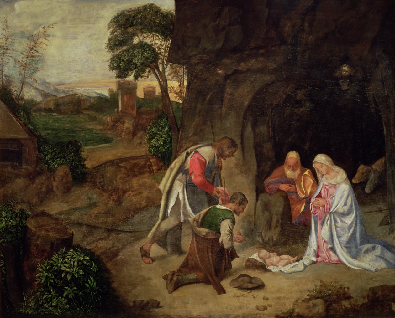 Paimenten palvonta, 1510 (paneeli) tekijältä Giorgio Giorgione