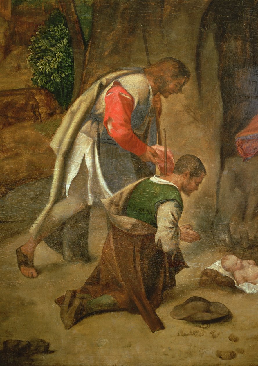 Paimenten palvonta, n.1510 (paneeli) (68685:n yksityiskohta) tekijältä Giorgio Giorgione