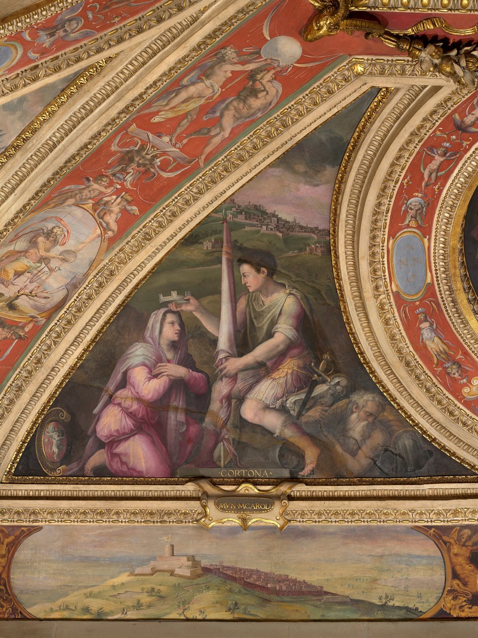 Cortonan allegoria; pohjaan, näkymä Montecarloon tekijältä Giorgio Vasari