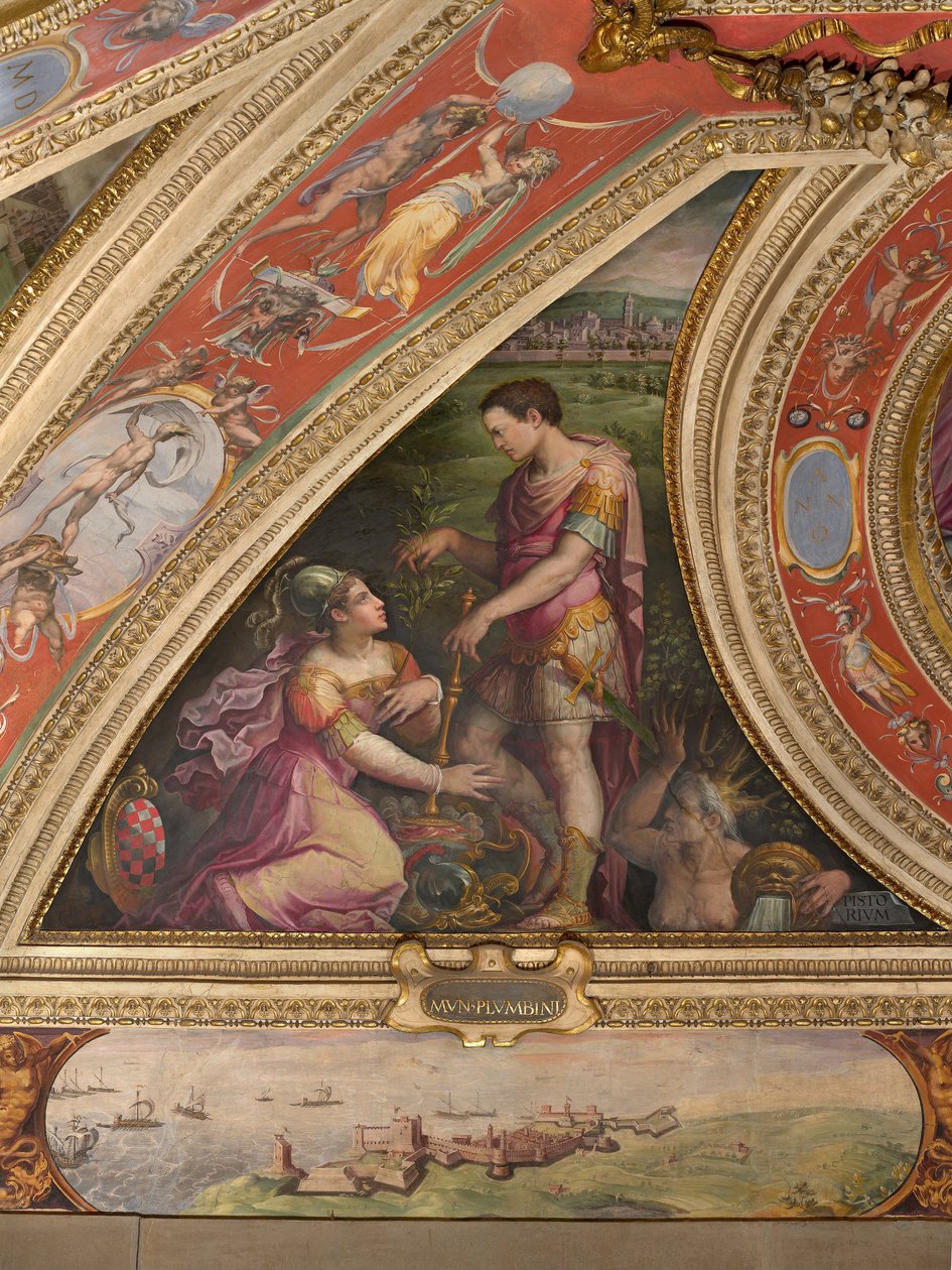 Pistoian allegoria; pohjaan, näkymä Piombinoon tekijältä Giorgio Vasari