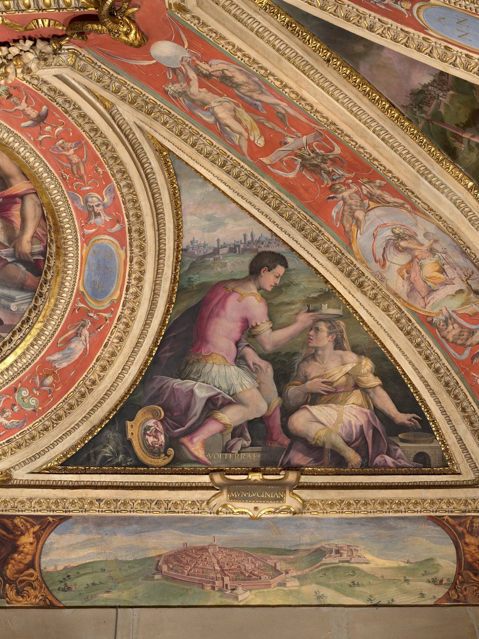 Volterran allegoria; pohjaan, näkymä Lucignanoon tekijältä Giorgio Vasari