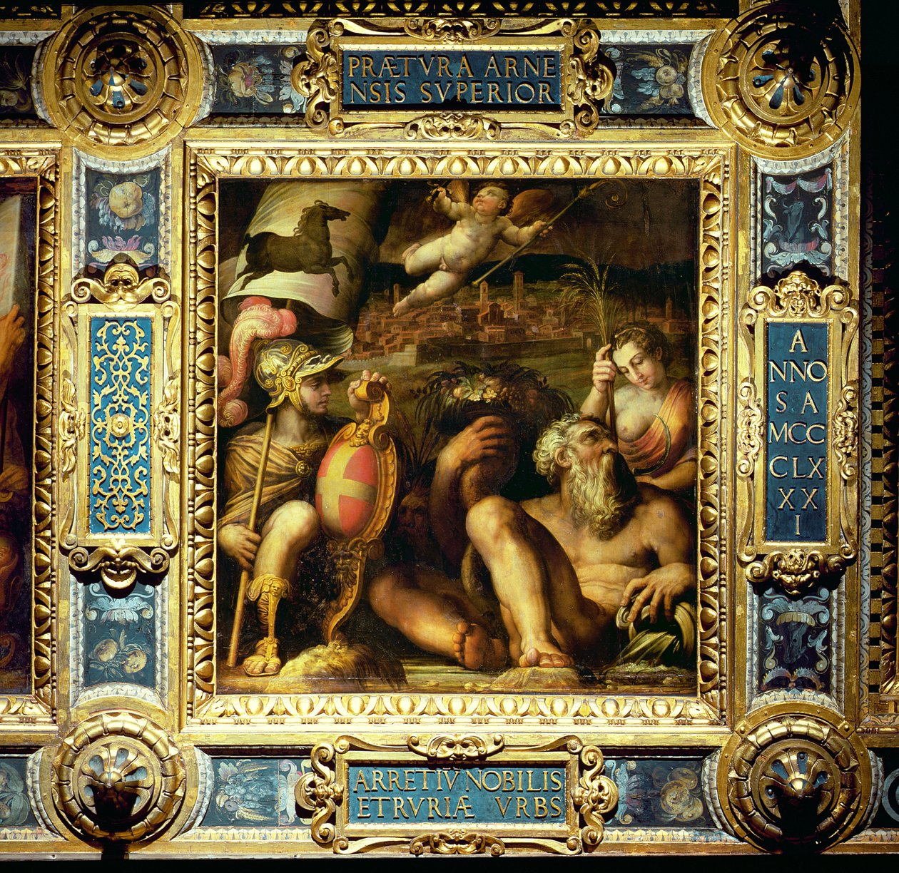 Arezzon kaupungin allegoria, Salone dei Cinquecenton katosta, 1565 (paneeli) tekijältä Giorgio Vasari