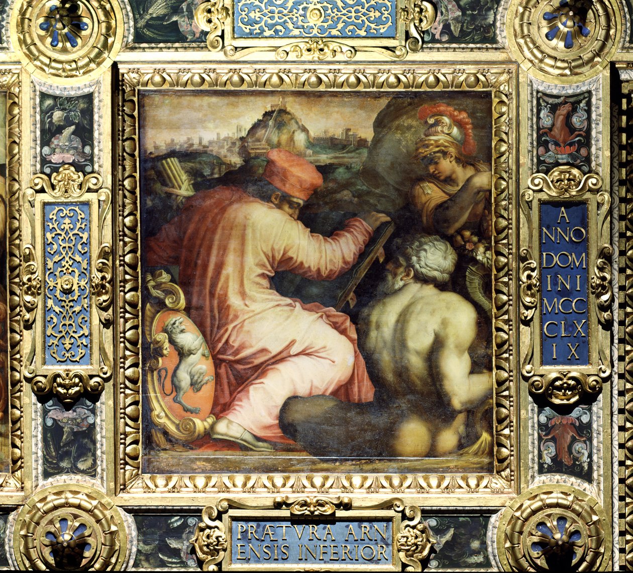San Miniaton kaupungin ja Ala-Valdarnon allegoria Salone dei Cinquecenton katosta, 1565 (paneeli) tekijältä Giorgio Vasari