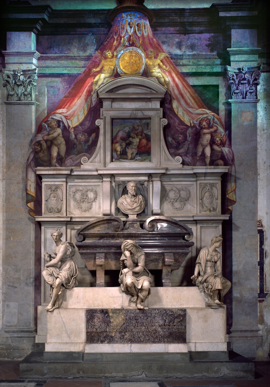 Michelangelo Buonarrotin (1475-1564) muistomerkki (marmori) tekijältä Giorgio Vasari