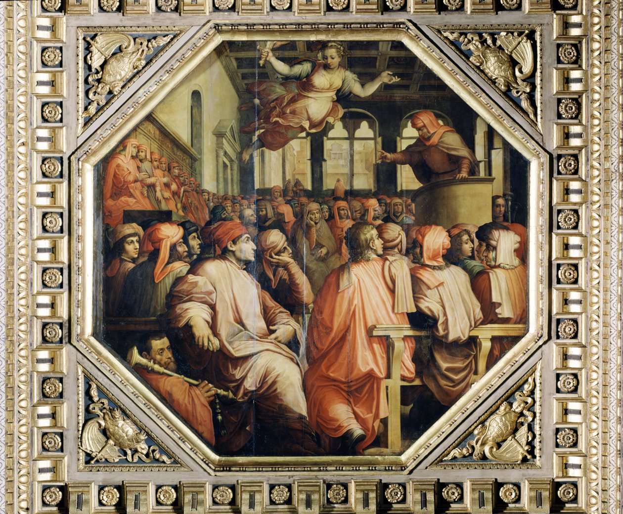 Antonio Giacominin rukous sodasta Pisaa vastaan Salone dei Cinquecenton katosta, 1565 (paneeli) tekijältä Giorgio Vasari