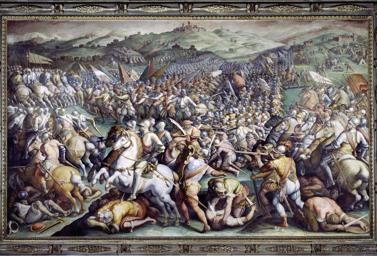 Scannagallon taistelu Valdichianassa (Val di Chiana). Giorgio Vasarin ja hänen studionsa (1511-1574) fresko. Palazzo Vecchio (Salone dei Cinquecento). tekijältä Giorgio (and workshop) Vasari