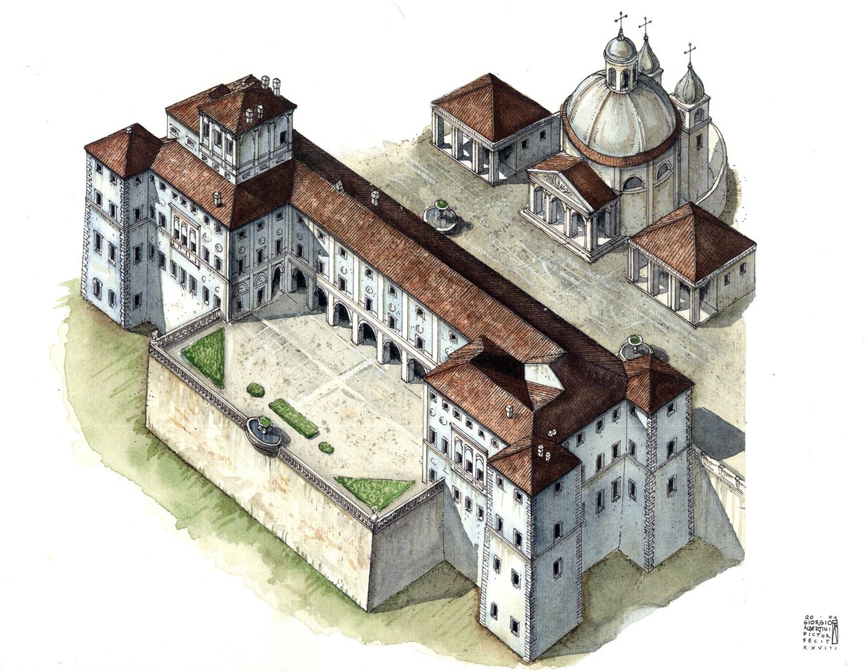 Barokkitaidetta: ilmakuva Chigi a Ariccian palatsista, Lazio, 1600-luvulla. Italia tekijältä Giorgio Albertini