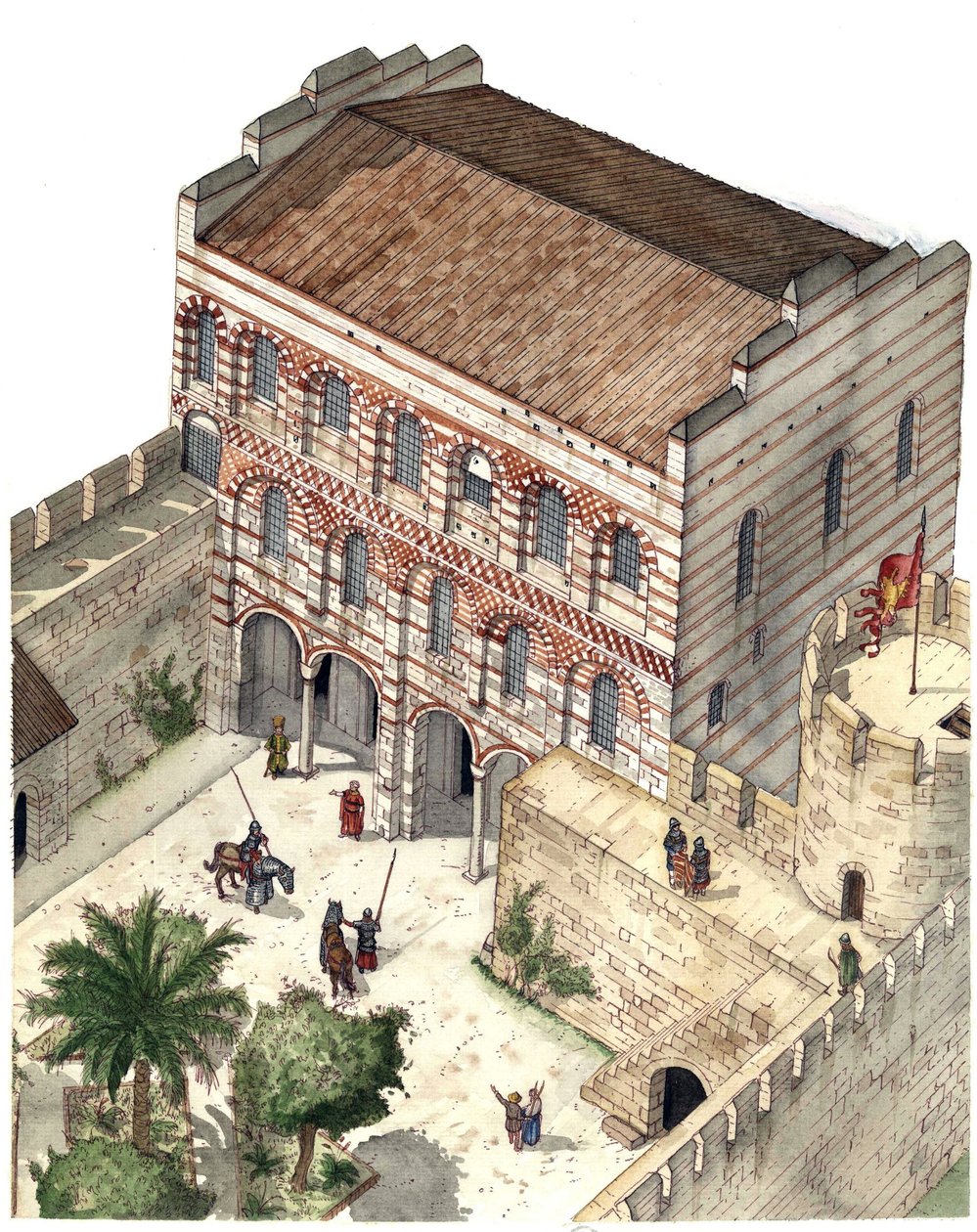 Bysanttilainen taide: Konstantinus Porfyrogeneten palatsin rekonstruktio 1200-luvun Konstantinopolissa. tekijältä Giorgio Albertini