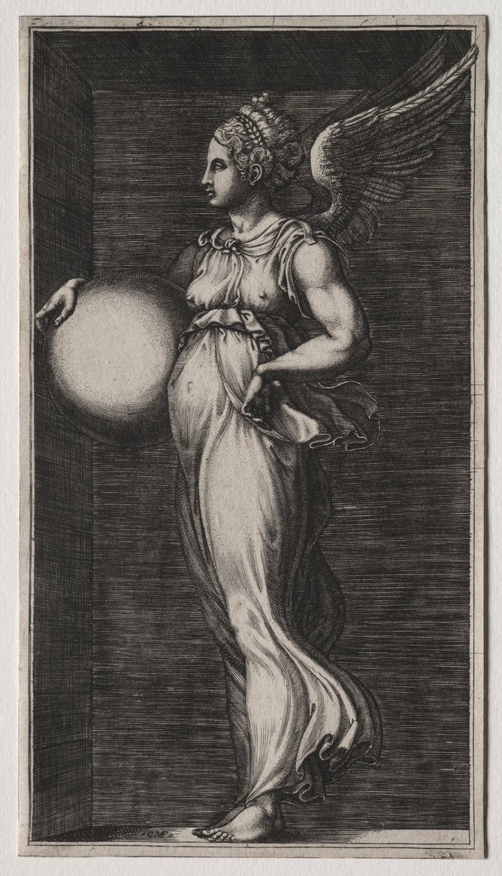 Palloa pitelevä allegorinen hahmo, 1560-luvun puoliväli. tekijältä Giorgio Ghisi