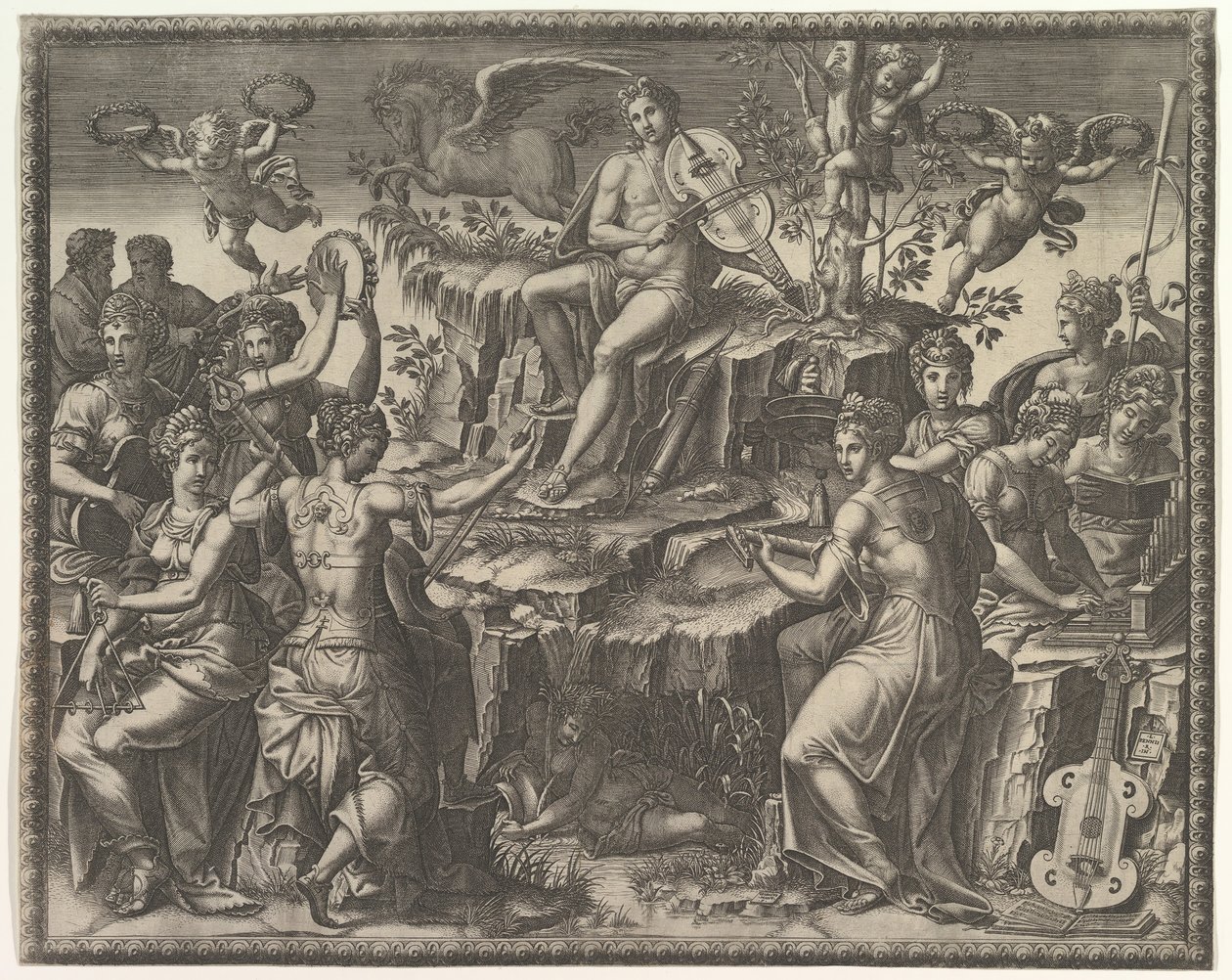 Apollo ja muusat, n. 1557. tekijältä Giorgio Ghisi