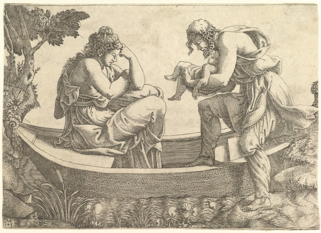 Danae ja Perseus-lapsi, jonka Acrisius heitti merelle, 1543. tekijältä Giorgio Ghisi