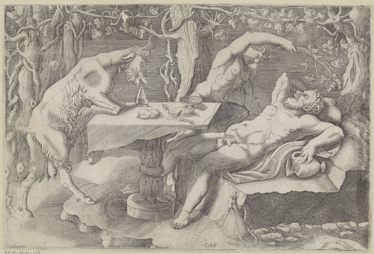 Silenus, een sater en een geit Slapende Silenus tekijältä Giorgio Ghisi