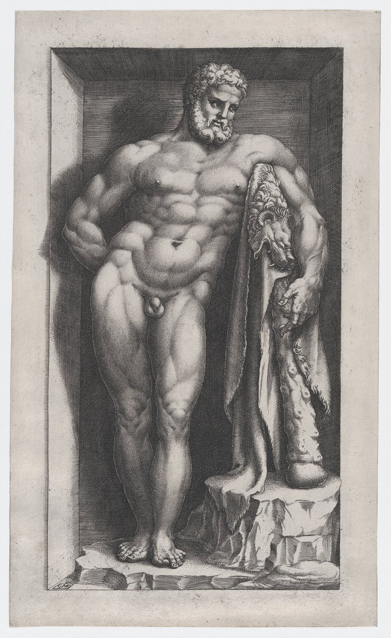 Rooman loiston peili: Farnese Hercules, 1500-luku, 1500-luku. tekijältä Giorgio Ghisi