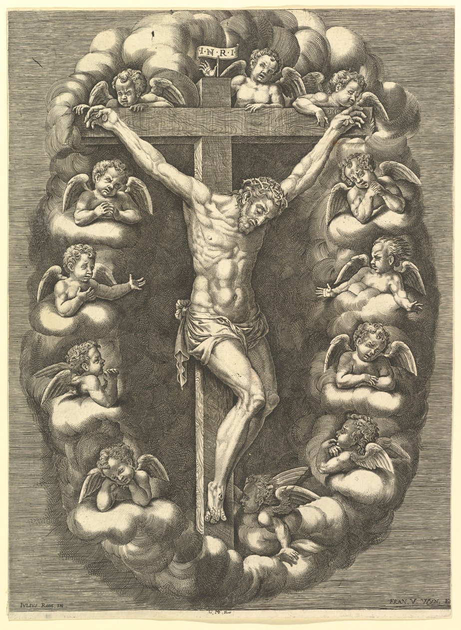 Ristiinnaulittu Kristus suruenkelien ympäröimänä, 1575-1679. tekijältä Giorgio Ghisi