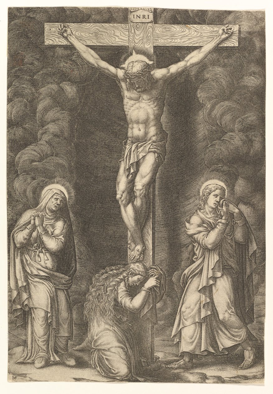 Ristiinnaulitseminen Neitsyen, Magdalenan ja Pyhän Johanneksen kanssa, 1570-luvun lopulla. tekijältä Giorgio Ghisi