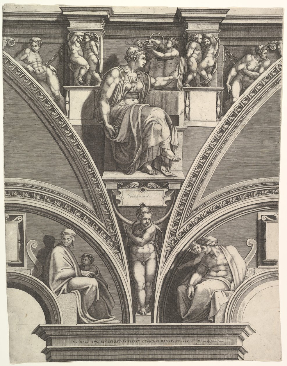 Eritrealainen sibylli, sarjasta Profeetat ja Sibylit Sikstuksen kappelissa, 1570-75. tekijältä Giorgio Ghisi