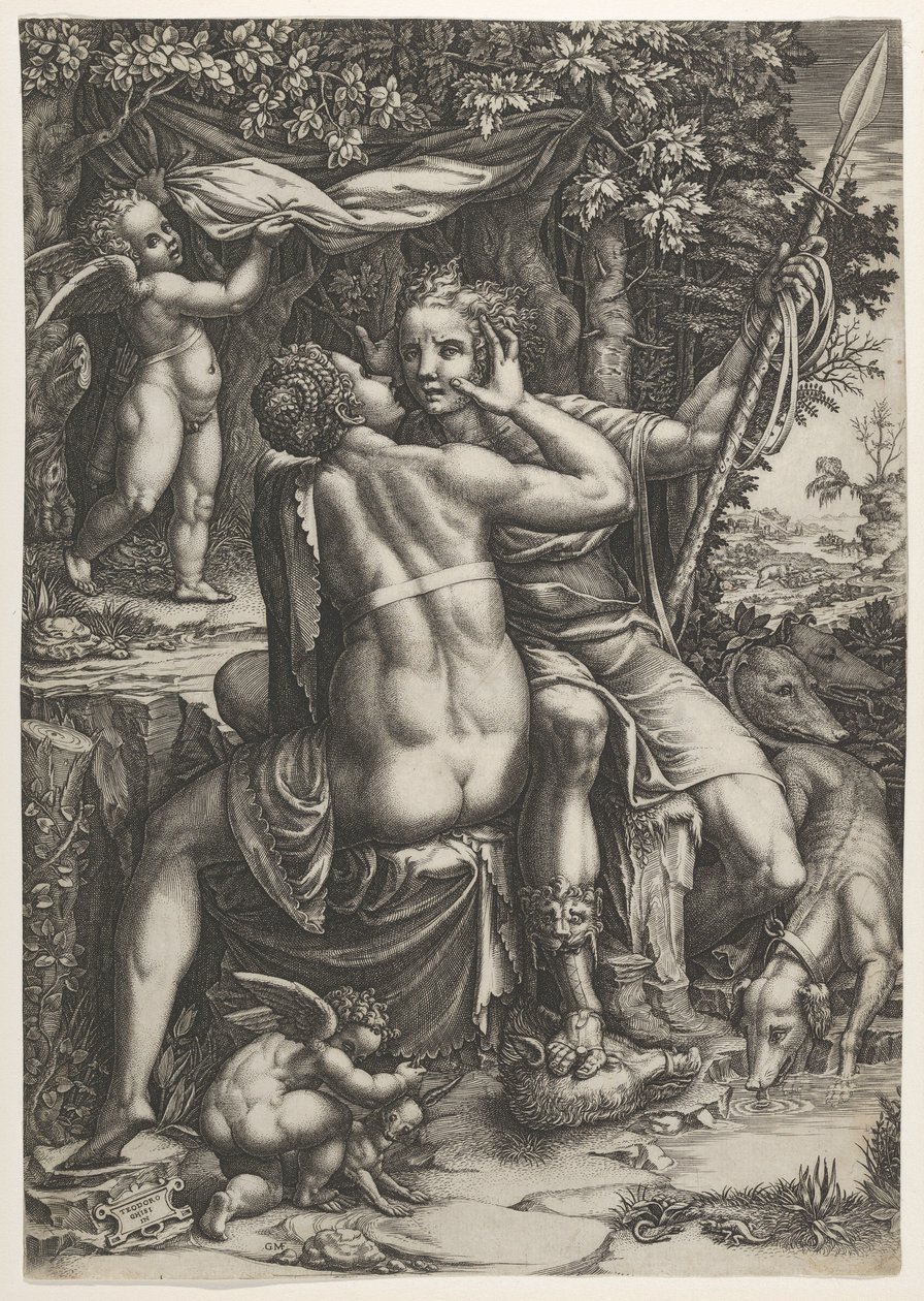Venus ja Adonis, n. 1570 tekijältä Giorgio Ghisi