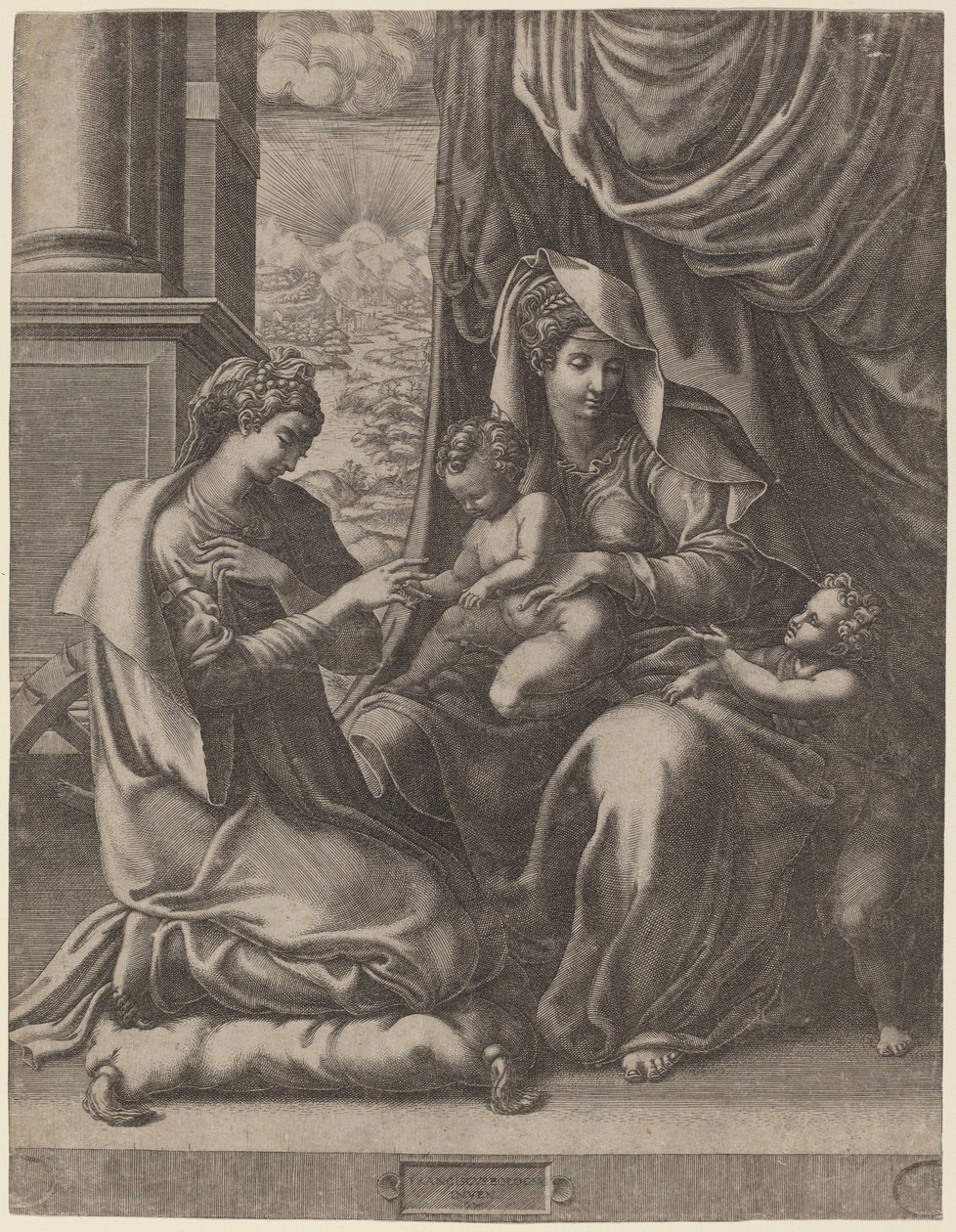 Pyhän Katariinan mystinen häät tekijältä Giorgio Ghisi after Francesco Primaticcio