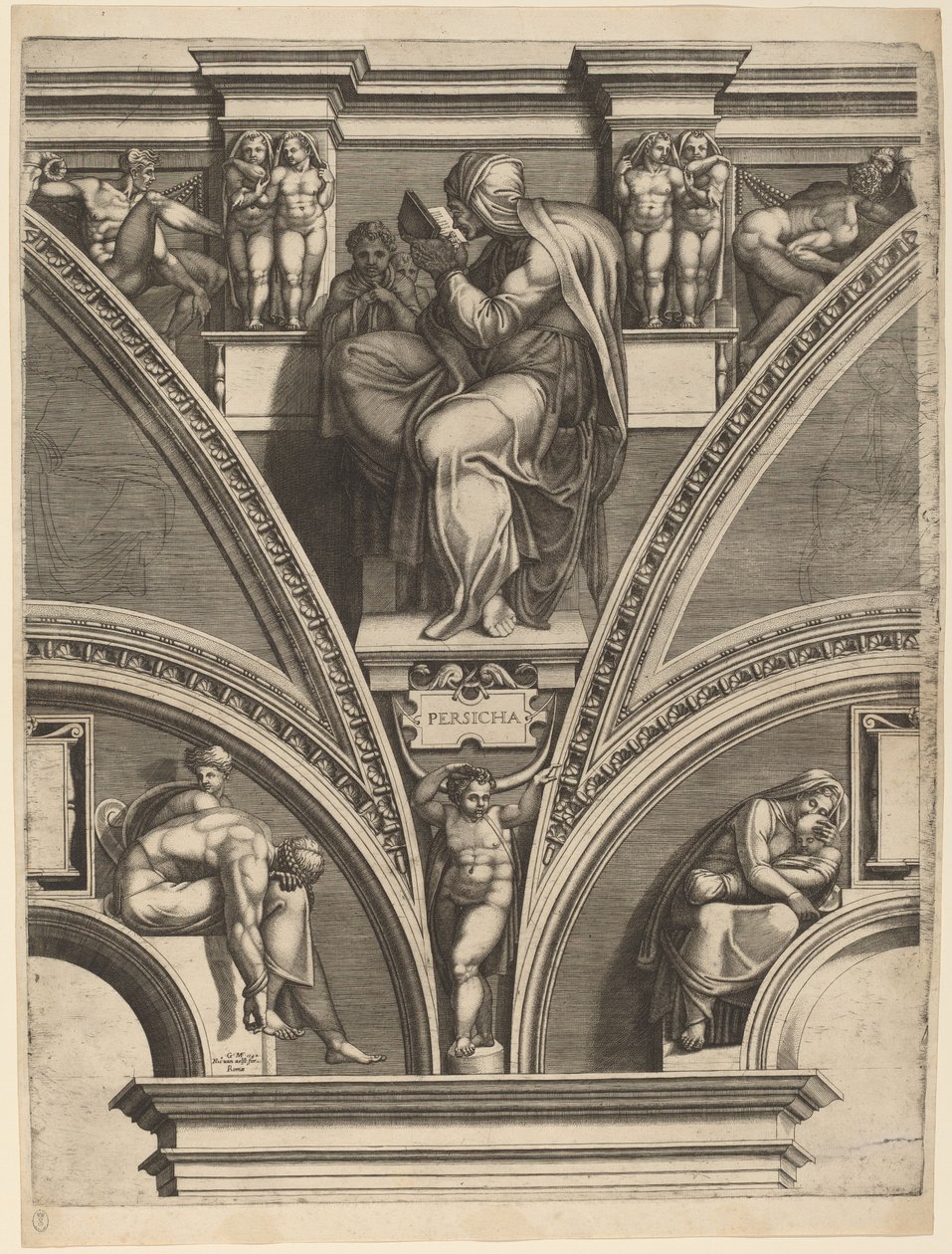Persialainen Sibylla tekijältä Giorgio Ghisi after Michelangelo