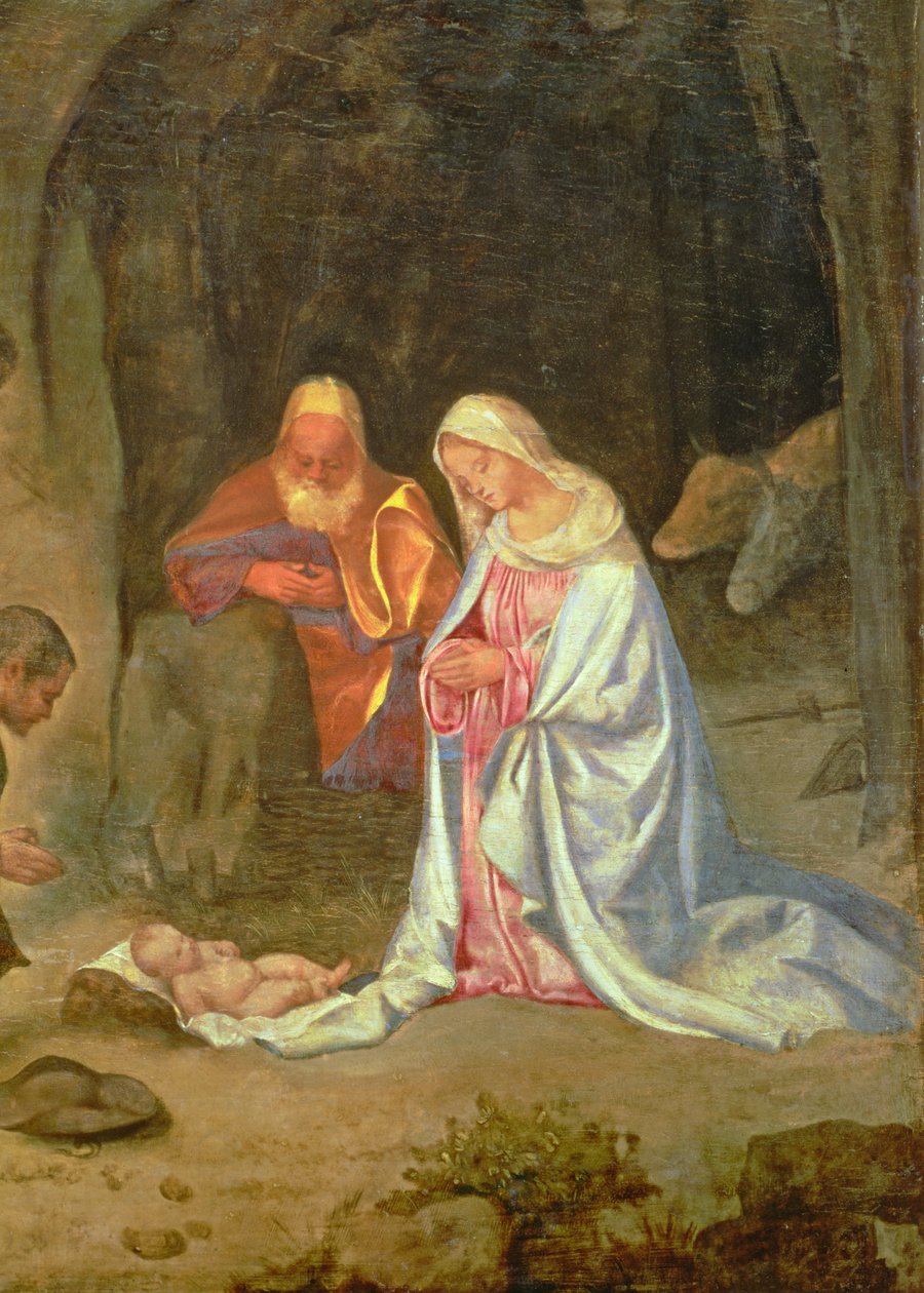 Paimenten palvominen, Pyhän perheen kuva, n.1510 (paneeli) (kuva 68685) tekijältä Giorgio Giorgione