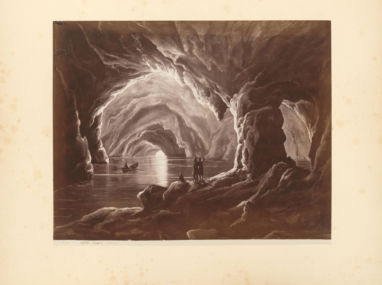 Valokuvajäljennös Capri-saarella sijaitsevaa Grotta Azzurraa esittävästä grafiikanlehdestä tekijältä Giorgio Sommer