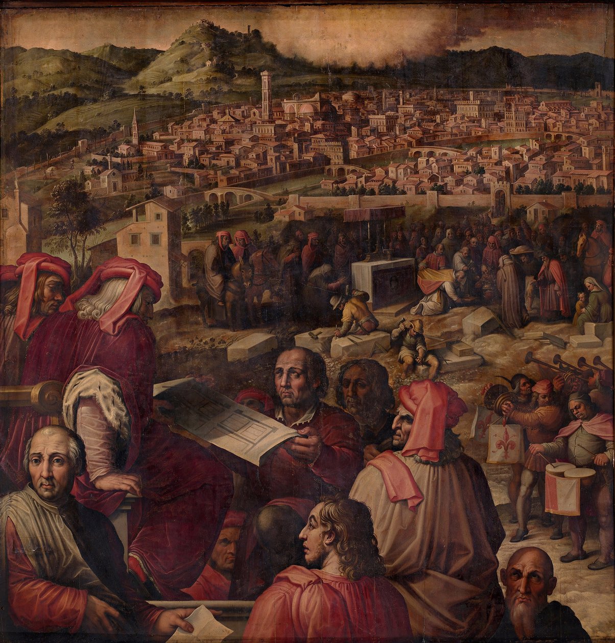 Arnolfo di Cambio näyttää suunnitelman Firenzen laajentamiseksi, 1563-1565 tekijältä Giorgio Vasari