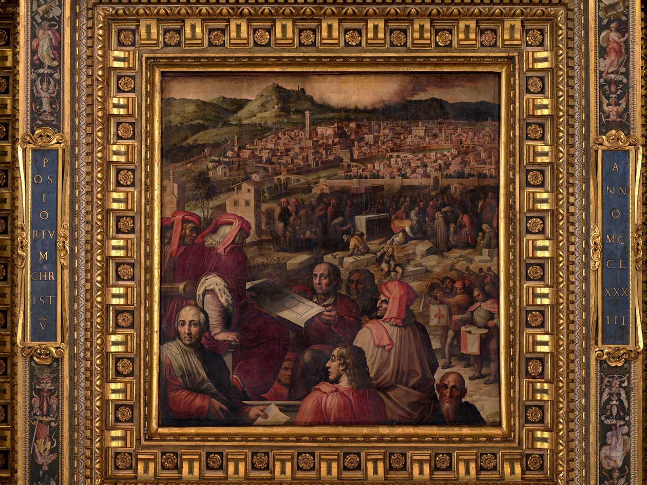 Arnolfo näyttää suunnitelman Firenzen laajentamisesta tekijältä Giorgio Vasari