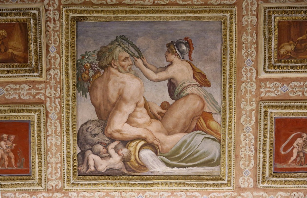 Ceres imettävä Triptolemus, yksityiskohta Altovitin katosta, 1553 fresko tekijältä Giorgio Vasari