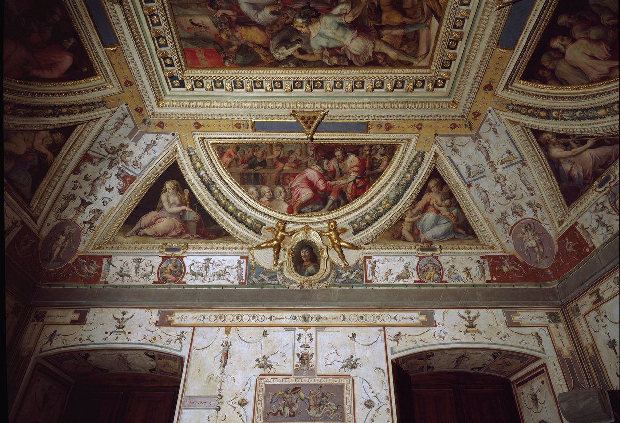 Yksityiskohta Lorenzo il Magnificon huoneesta, joka edustaa hänen vierailuaan Napolissa (fresko tekijältä Giorgio Vasari