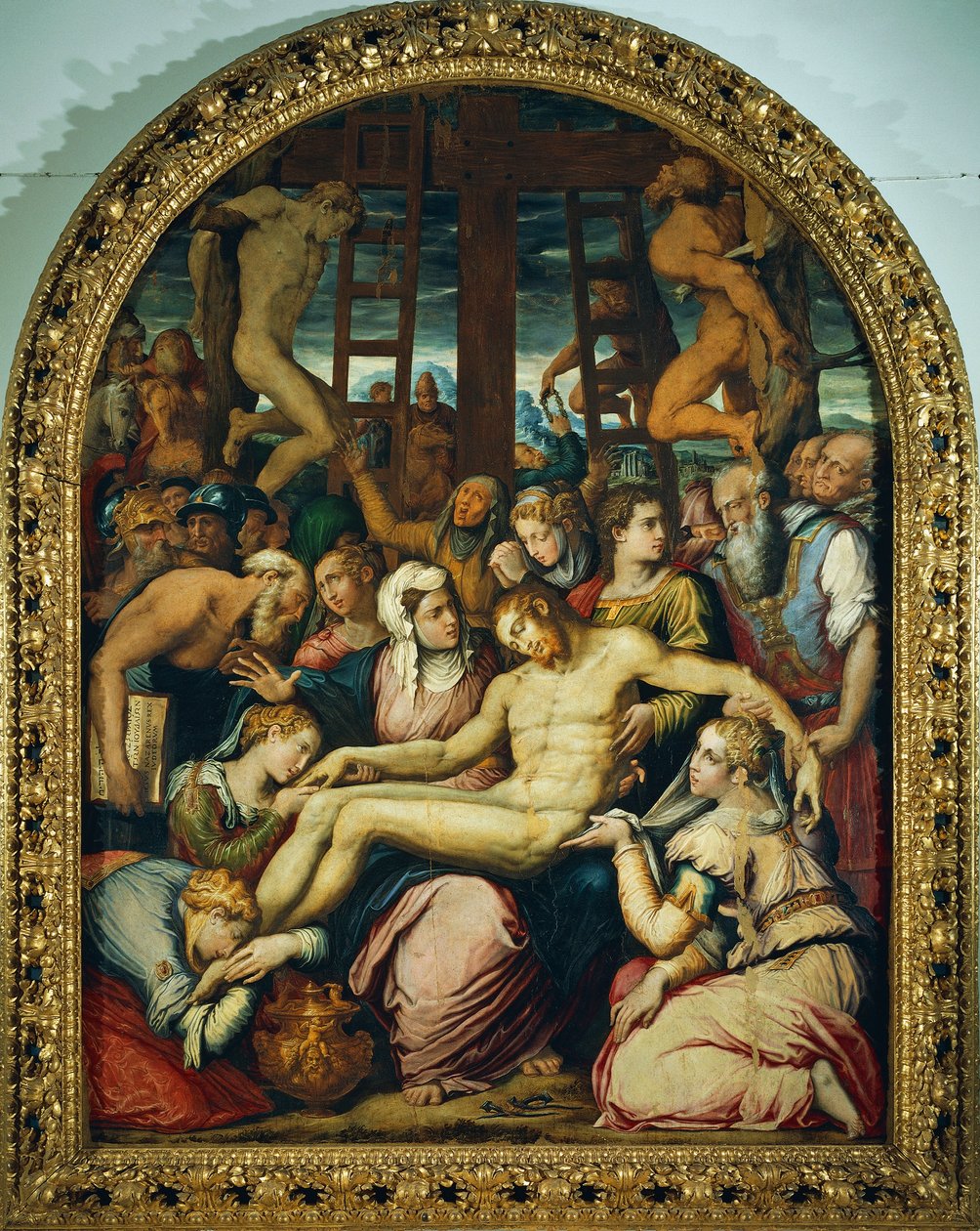 Giorgio Vasarin (1511-1574) itkulaulu Ristiltä lasketusta kuolleesta Kristuksesta, öljytaulu, 295x222 cm. tekijältä Giorgio Vasari