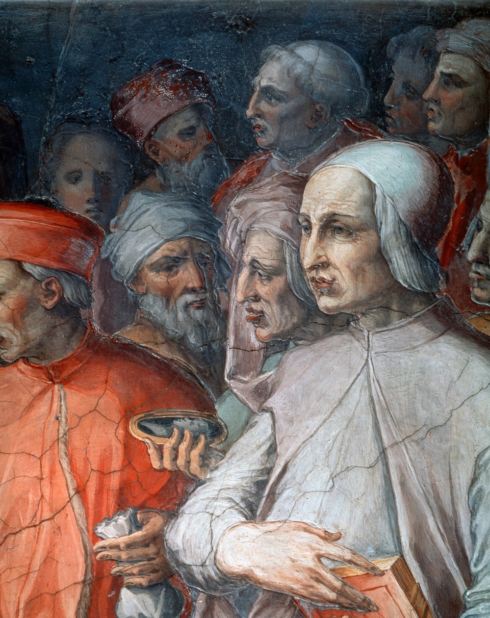Marsilio Ficino, jota täydentää Paolo del Pozzo Toscanelli, yksityiskohta Cosimo vanhemmasta filosofien ja taiteilijoiden keskuudessa tekijältä Giorgio Vasari