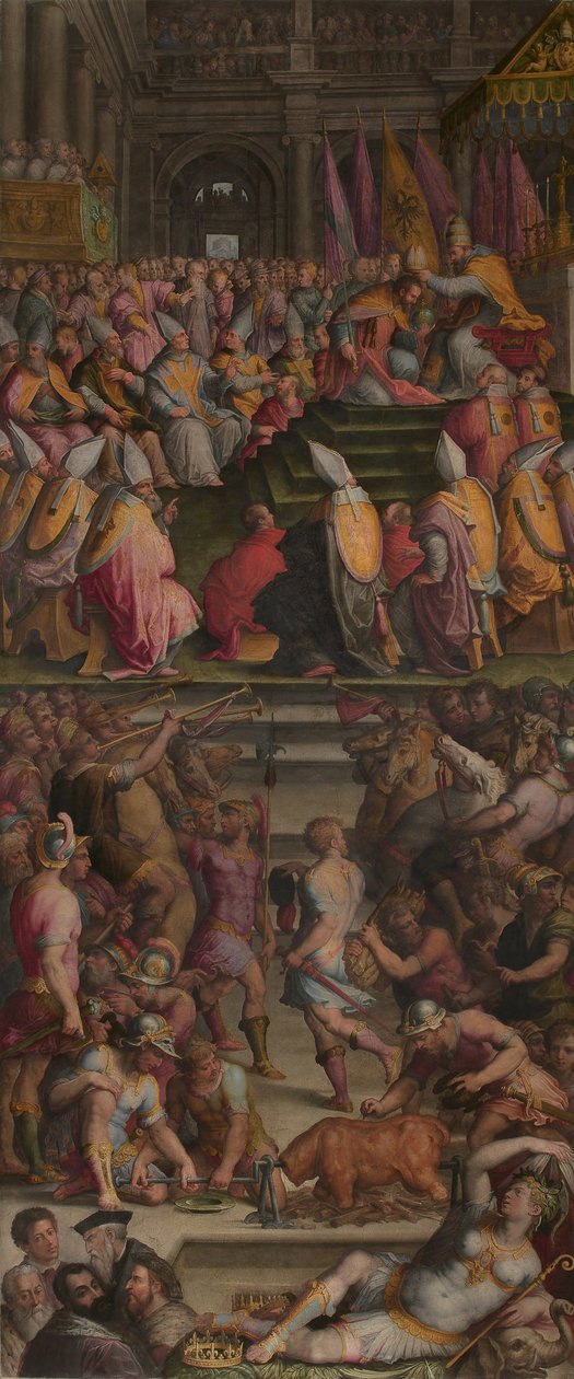 Paavi Klemens VII kruunasi Kaarle V:n Bolognassa 1556-1562 tekijältä Giorgio Vasari