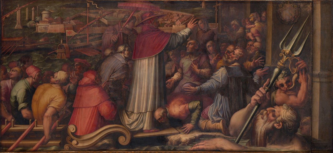 Paavi Eugenius IV laskeutuu maihin Leghornissa turvautuakseen Firenzeen, 1563-1565 tekijältä Giorgio Vasari