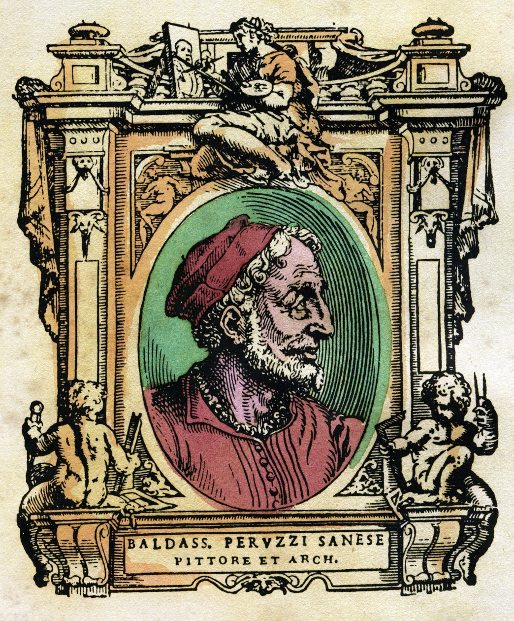 Baldassarre Peruzzin (1481-1536) muotokuva sienalainen arkkitehti ja taidemaalari Kaiverrus Giorgio Vasarin (1511-1574) "Elämistä" 1568 © Fototeca Gilardi / Leemage tekijältä Giorgio Vasari