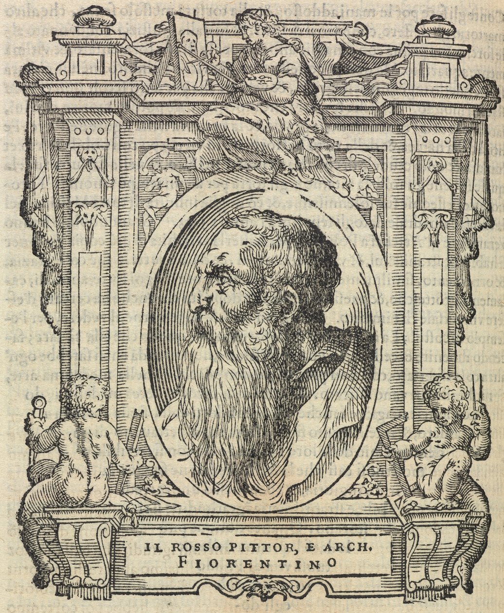Rosso Fiorentino teoksesta "Erittäisimpien maalareiden, kuvanveistäjien ja arkkitehtien elämä", 1568 tekijältä Giorgio Vasari