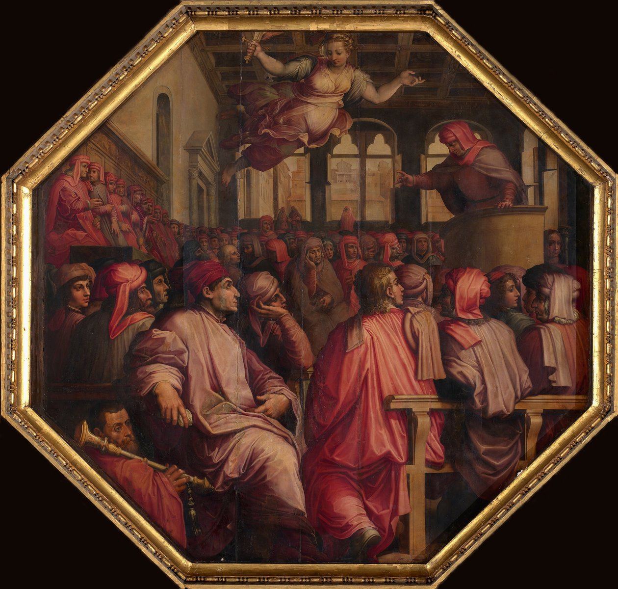 Antonio Giacominin puhe Pisan vastaisesta sodasta Sala dei Duecentossa, 1563-1565 tekijältä Giorgio Vasari