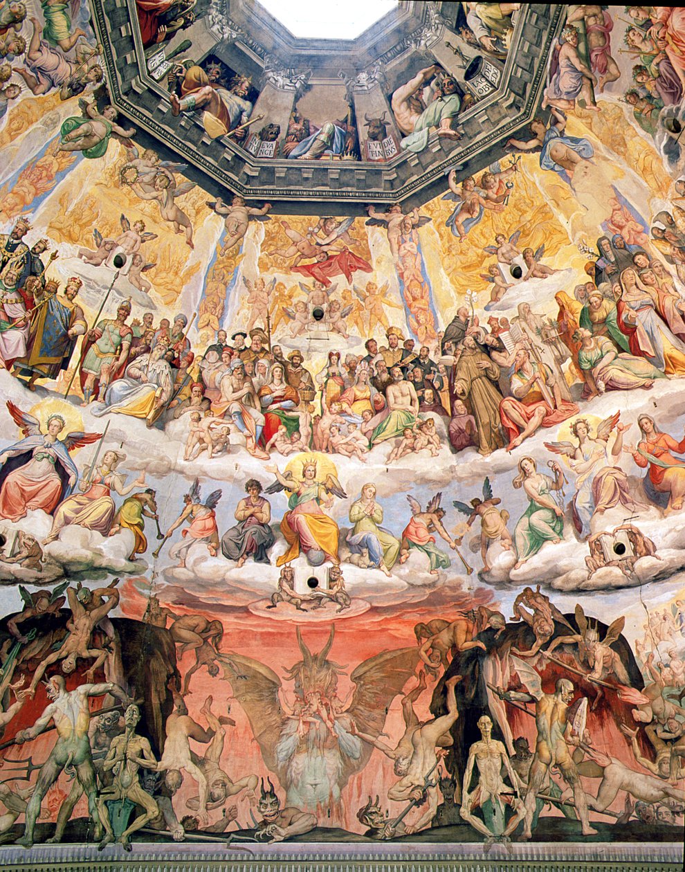 Viimeinen tuomio, yksityiskohta Duomon kupolista, 1572-79 tekijältä Giorgio Vasari