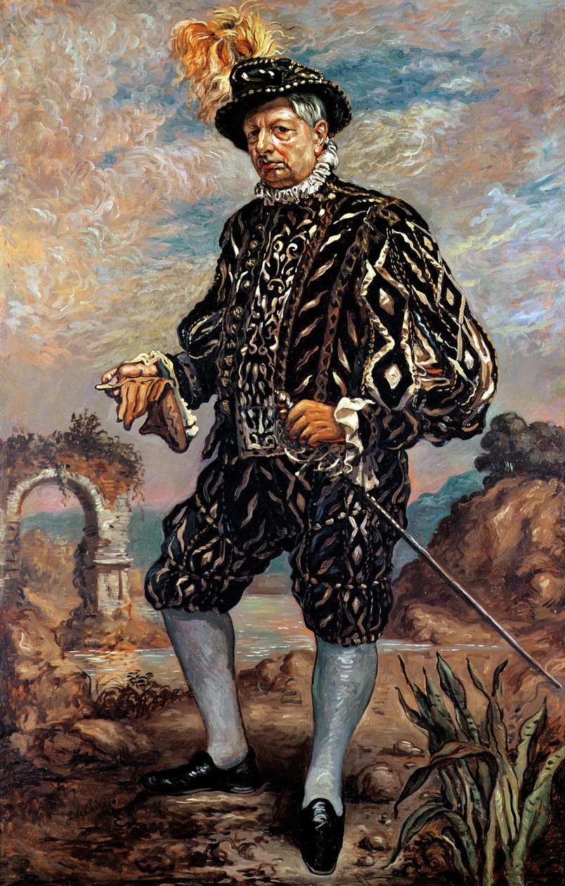 Omakuva mustassa 1700-luvun puvussa tekijältä Giorgio de Chirico