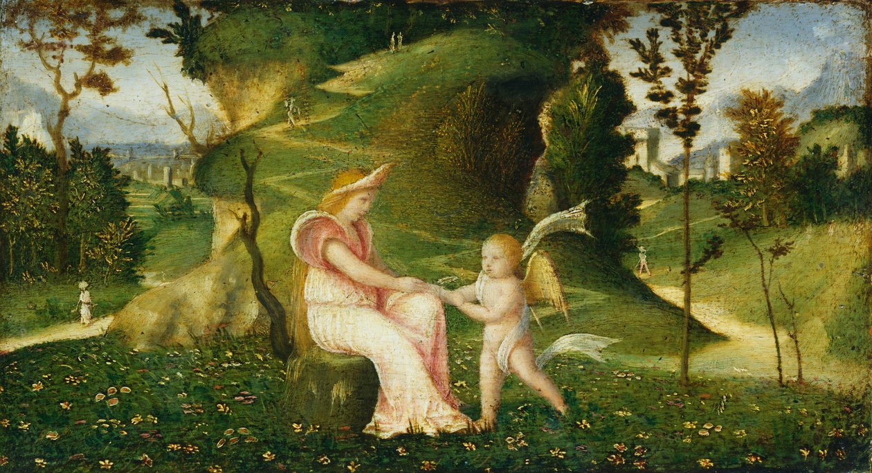 Venus ja Amor maisemassa, n. 15051515 tekijältä Giorgione da Castelfranco