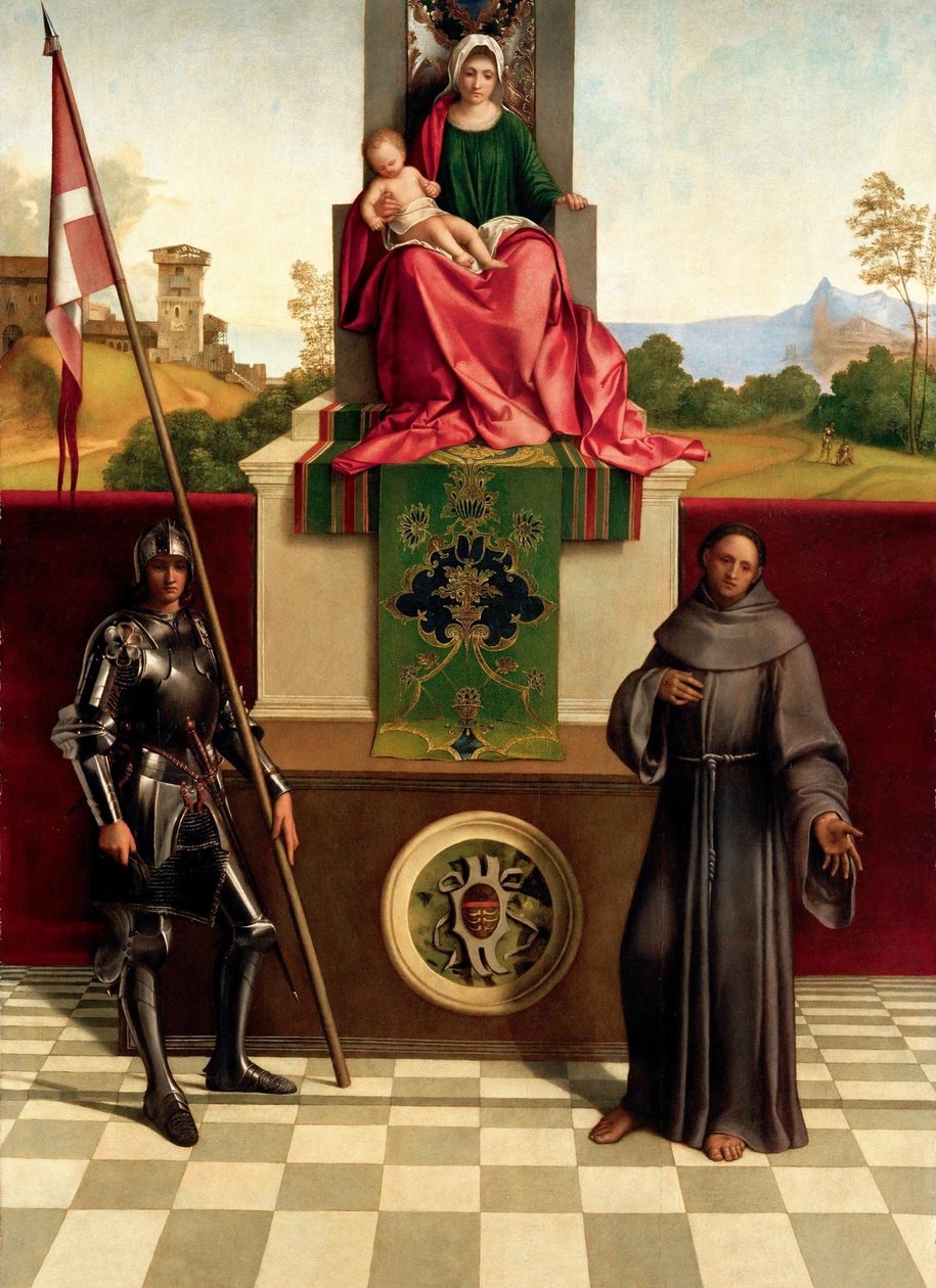 Madonna ja lapsi pyhien Franciscuksen ja Nicasiuksen välillä Castelfranco Madonna, noin 1503-1504. tekijältä Giorgione da Castelfranco